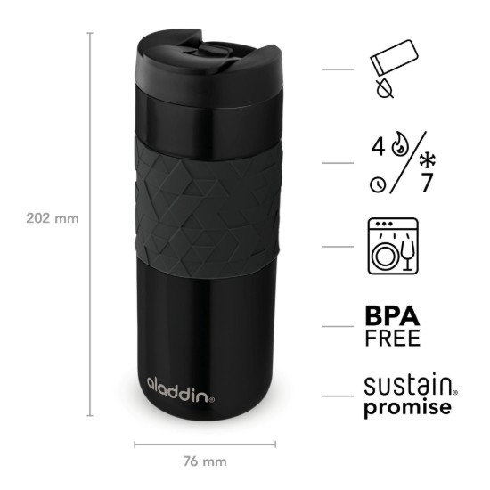 Fekete - Aladdin Termosz pohár 470 ml, Easy-Grip Leak-Lock