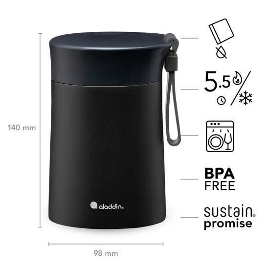 Vákuumszigetelt termosz bögre, rozsdamentes acél, 400ml, <<Lava Black>>, "Bistro" - Aladdin