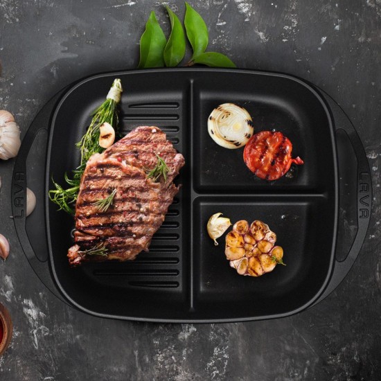 Rekeszes téglalap alakú tálca, öntöttvas, 30 × 26 cm - LAVA