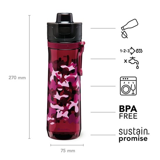 Műanyag flakon, 800 ml, <<Burgundy>>, "Sports Tracker" - Aladdin