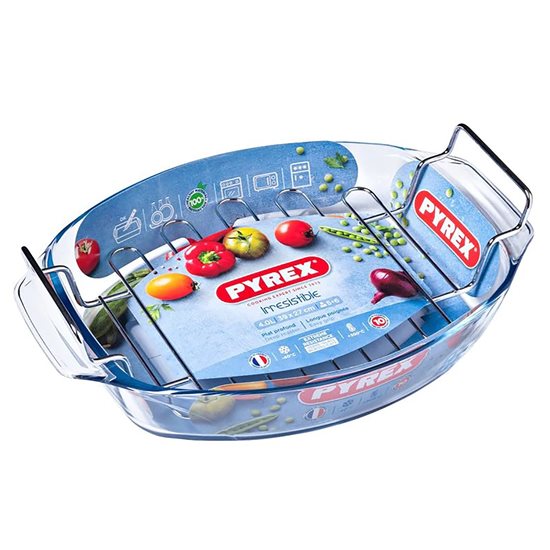 Ovális sütőedény rácsos, hőálló üveggel, 4L, "Ellenállhatatlan" - Pyrex