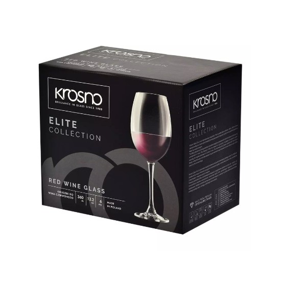 6 db vörösboros pohár készlet, kristályos üvegből, 360 ml, "ELITE" - Krosno