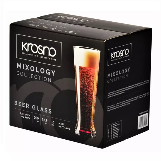 6 részes Pilsner söröspohár készlet, üvegből, 500ml, "Mixology" - Krosno