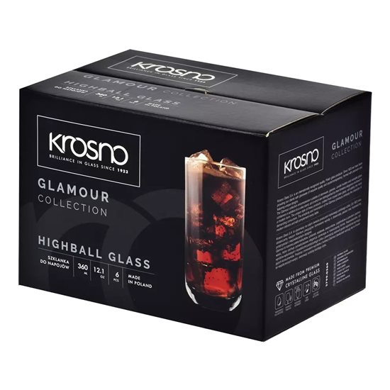 6 részes "long drink" pohárkészlet, kristályos üveg, 360ml, "Glamour" - Krosno