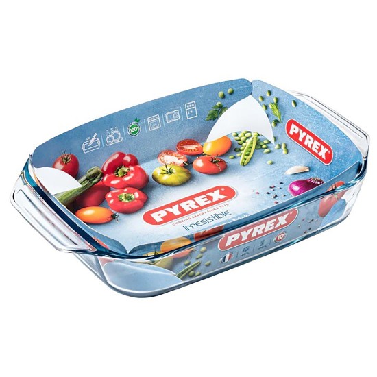 Pyrex  - "Irresistible" Téglalap alakú tál, hőálló üveg, 1,4 L