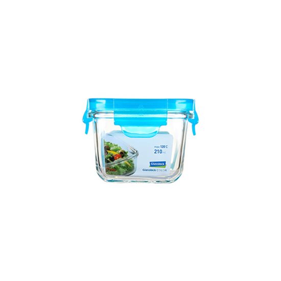 Szögletes élelmiszertároló edény, üveg, 210ml, kék, "Color" - Glasslock