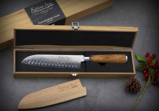 Santoku kés, acél, 18 cm, "Katana Saya" - Grunwerg