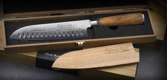 Santoku kés, acél, 18 cm, "Katana Saya" - Grunwerg