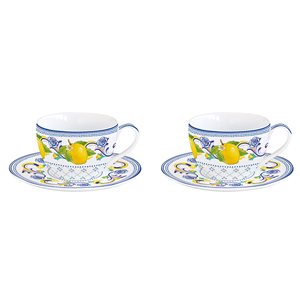 2 db kávéscsésze készlet csészealjjal, porcelán, 110 ml, "Positano" - Nuova R2S