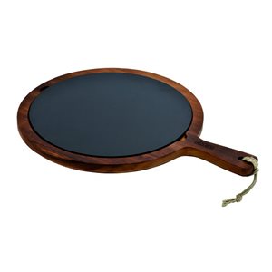 Tálaló tál, öntöttvasból, fából készült állvány, 31 cm, LAVA
