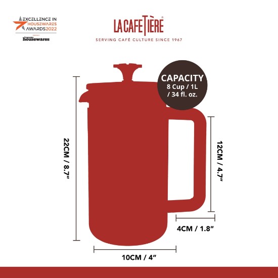 La Cafetiere - Francia prés kávéfőző, rozsdamentes acél, 1L