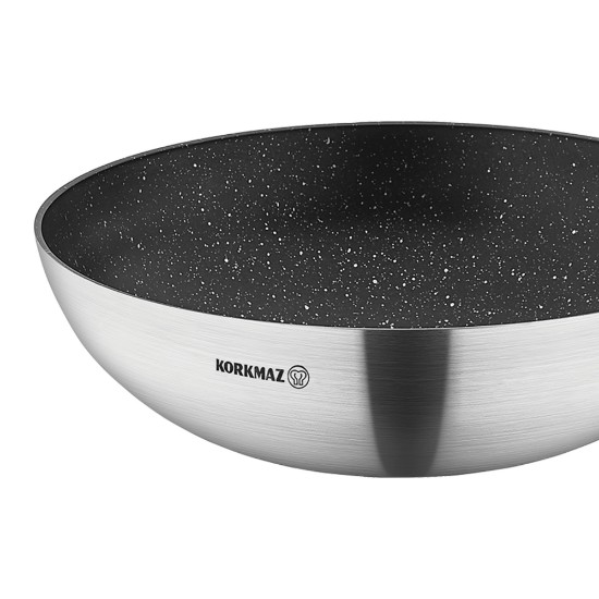 Tapadásmentes wok serpenyő, rozsdamentes acél, 32cm/5L, "Gastro" - Korkmaz
