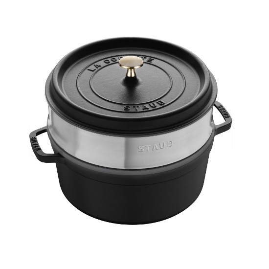 Staub - Cocotte főzőedény, öntöttvas, gőzfőző tartozékkal, 24cm/3,79L, Black 