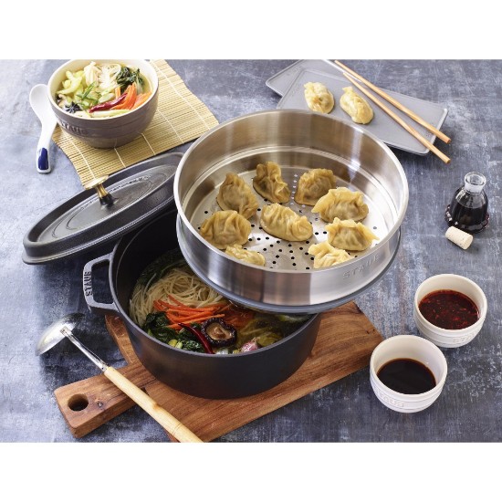 Staub - Cocotte főzőedény, öntöttvas, gőzfőző tartozékkal, 24cm/3,79L, Black 