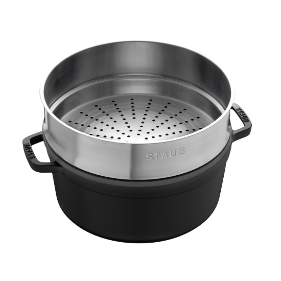 Staub - Cocotte főzőedény, öntöttvas, gőzfőző tartozékkal, 24cm/3,79L, Black 