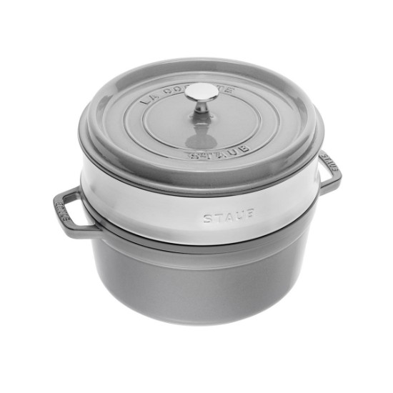 Staub - Cocotte főzőedény, öntöttvas, gőzfőző tartozékkal, 24cm/3,79L, Graphite Grey