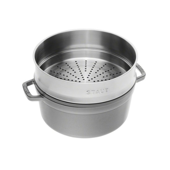 Staub - Cocotte főzőedény, öntöttvas, gőzfőző tartozékkal, 24cm/3,79L, Graphite Grey