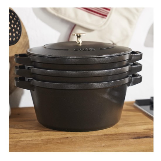 3 részes Cocotte edénykészlet, öntöttvas, Fekete - Staub