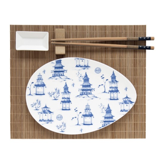 Nuova R2S - "PAGODA" Sushi készlet, porcelán, bambusz tartóval és pálcikákkal