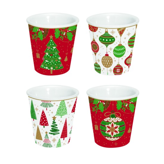 4 db kávéscsésze készlet, porcelán, 100 ml, "JINGLE BELLS" - Easy Life