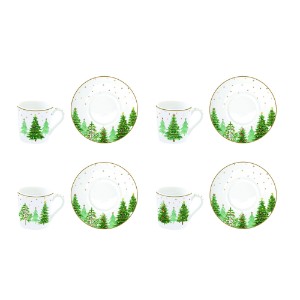 4 db-os teáscsésze készlet csészealjakkal, porcelán, 100 ml, "Festive TREES" - Nuova R2S