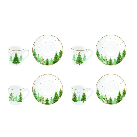 4 db-os teáscsésze készlet csészealjakkal, porcelán, 100 ml, "Festive TREES" - Nuova R2S