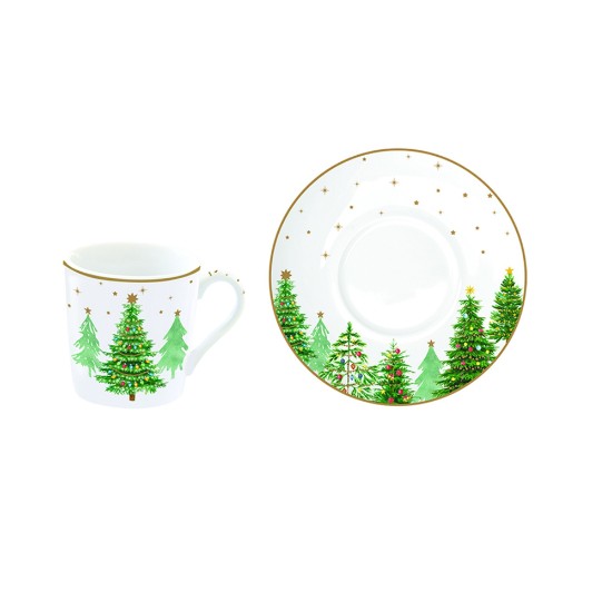 4 db-os teáscsésze készlet csészealjakkal, porcelán, 100 ml, "Festive TREES" - Nuova R2S