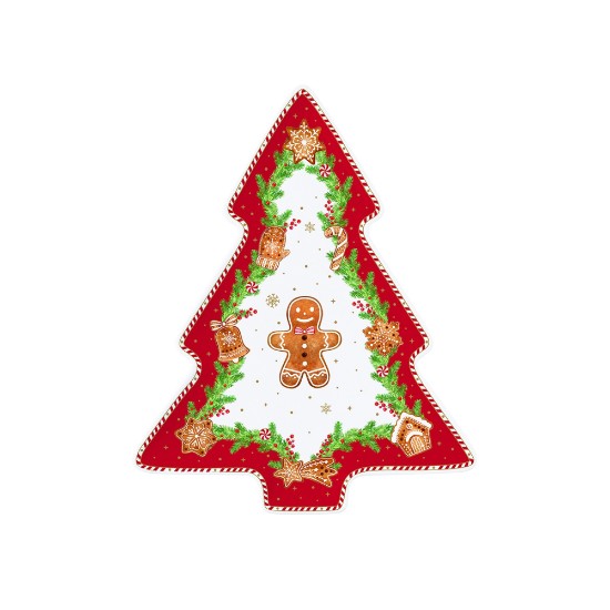 Karácsonyfa alakú tál, porcelán, 25,5 × 20,5 cm, "Fancy Gingerbread" - Nuova R2S