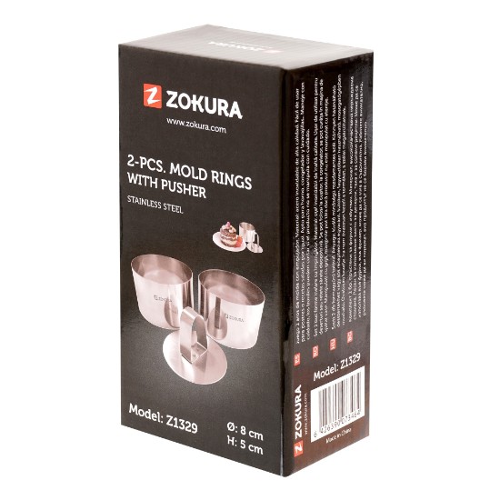 Zokura - 2db Tálalógyűrű és prés, rozsdamentes acél, 8 x 5 cm