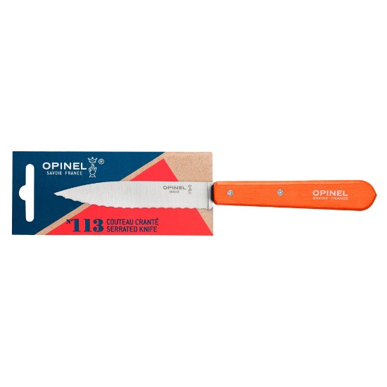 Opinel - "Les Essentiels" N°113 fogazott pengéjű kés, rozsdamentes acél, 10 cm, Mandarin 