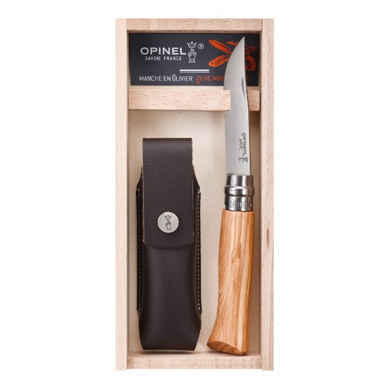 Opinel - "Tradition Luxe"  N°08 zsebkés tokkal, rozsdamentes acél, 8,5 cm, Olive