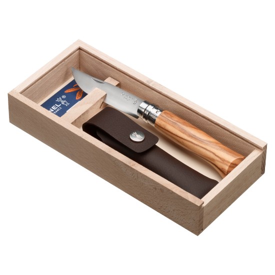 Opinel - "Tradition Luxe"  N°08 zsebkés tokkal, rozsdamentes acél, 8,5 cm, Olive