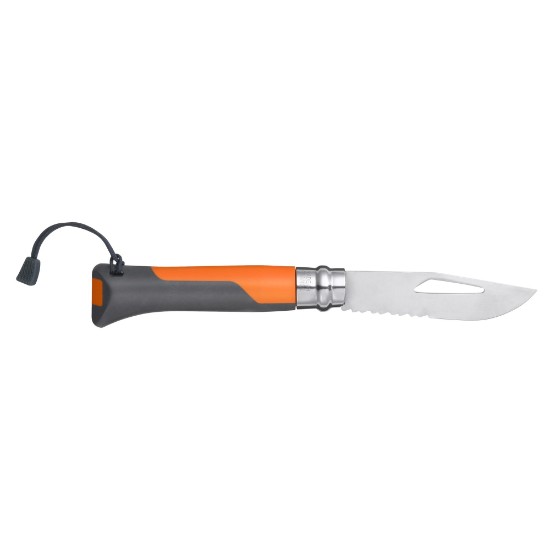 Opinel - "Outdoor" Zsebkés sípppal N°08, rozsdamentes acél, 8,5 cm, Soft Orange 