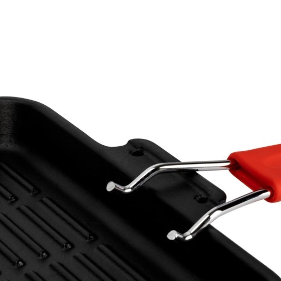 Négyzet alakú grillserpenyő, 24 x 24 cm, piros nyéllel - LAVA