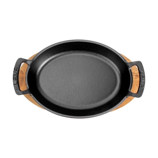 Öntöttvas ovális edény, 27 x 20 cm, faállvánnyal, piros - LAVA márka