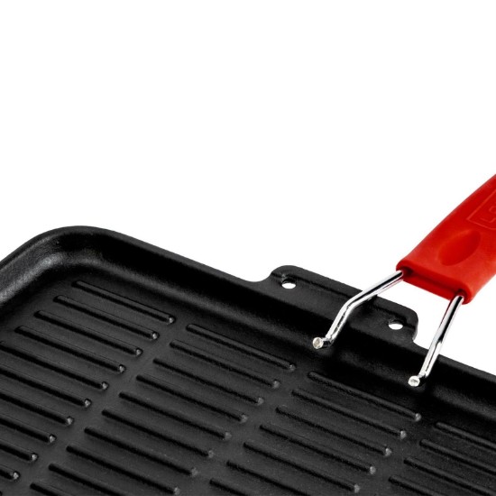 LAVA ~ 21 x 30 cm-es piros nyelű öntöttvas grill serpenyő