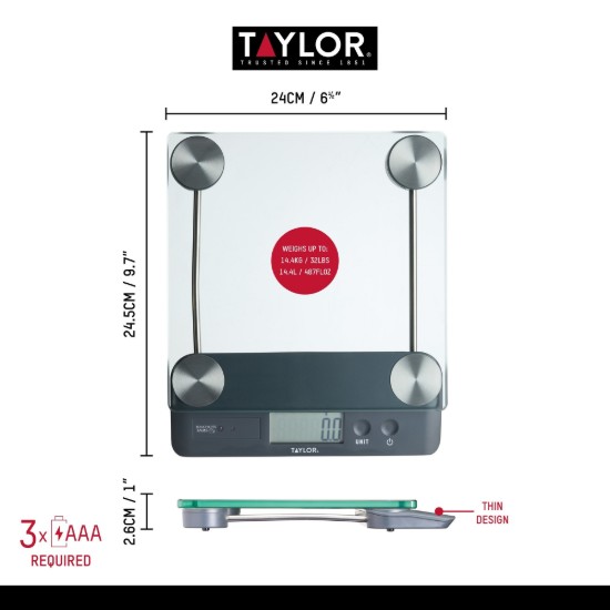 Konyhai mérleg, 14,4 kg - Taylor Pro
