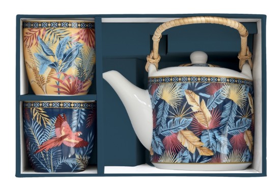 Porcelán teáskanna, 600 ml, infúzióval és 2 teáscsészével, "Atmosphere Equatorial" - Nuova R2S