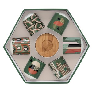 6 db-os csésze és csészealj készlet, porcelán, 70 ml, "Geometrical" - Easy Life