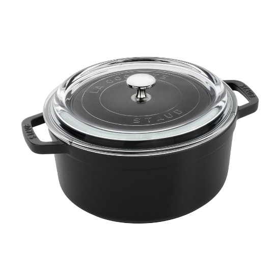 Cocotte öntöttvas főzőedény, üvegtetővel, 24 cm / 3,8 L, Fekete - Staub