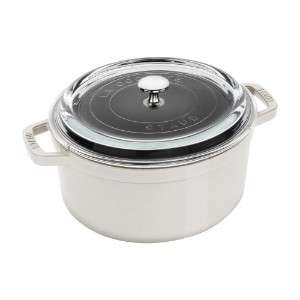 Cocotte öntöttvas főzőedény, üvegtetővel, 24 cm / 3,8 L, White Truffle - Staub