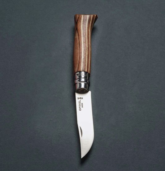 N°08 zsebkés, rozsdamentes acél, 8,5 cm, "Tradition Luxe", Brown Birch - Opinel