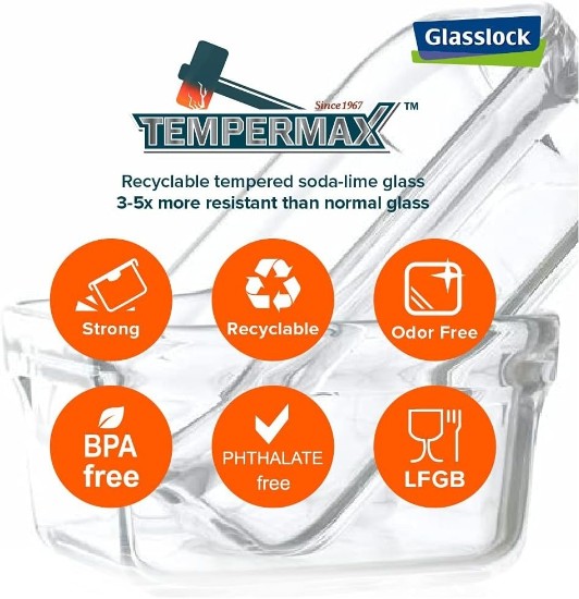 Glasslock 3 darabos üveg ételtároló készlet, Négyszögletes