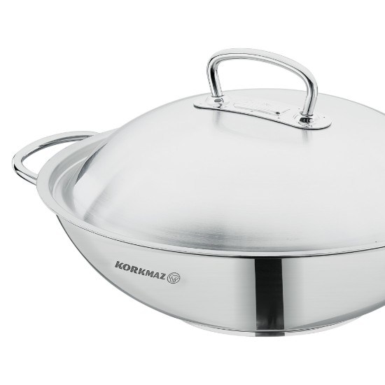 Wok serpenyő, rozsdamentes acél, 32 cm / 5,2 L, "Proline" - Korkmaz