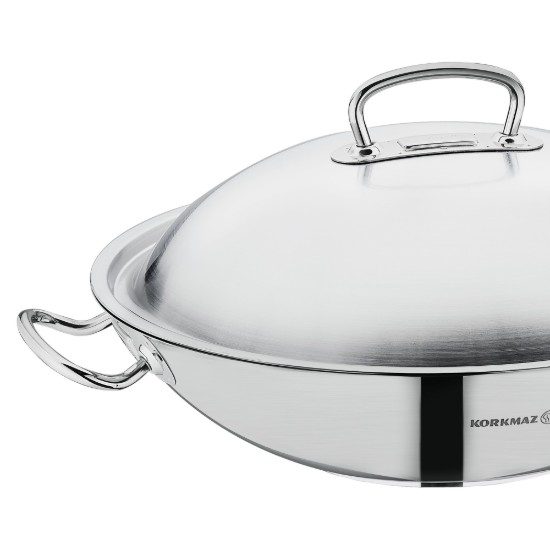 Wok serpenyő, rozsdamentes acél, 36 cm / 6,8 L, "Proline" - Korkmaz