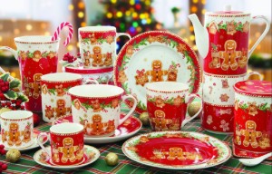 Teáskanna és 2 bögre készlet, porcelán, "Fancy Gingerbread" - Easy Life