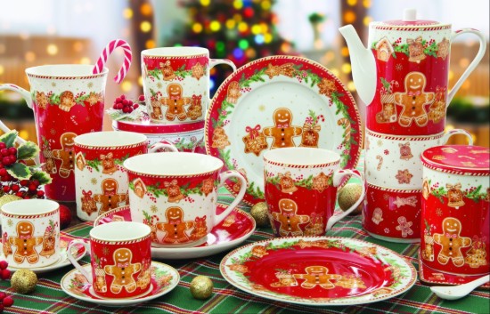 Teáskanna és 2 bögre készlet, porcelán, "Fancy Gingerbread" - Easy Life