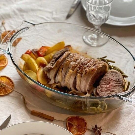 Ovális edény fedővel, hőálló üvegből, "Slow Cook", 4,4 l + 1,4 L - Pyrex