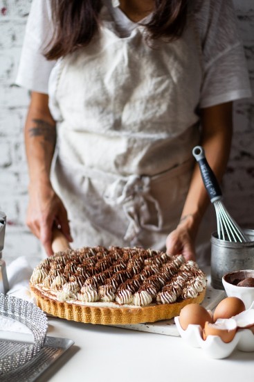 Perforált tortaforma, sütőpapírral, rozsdamentes acél, 28 cm - de Buyer