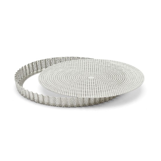 Perforált tortaforma, sütőpapírral, rozsdamentes acél, 28 cm - de Buyer